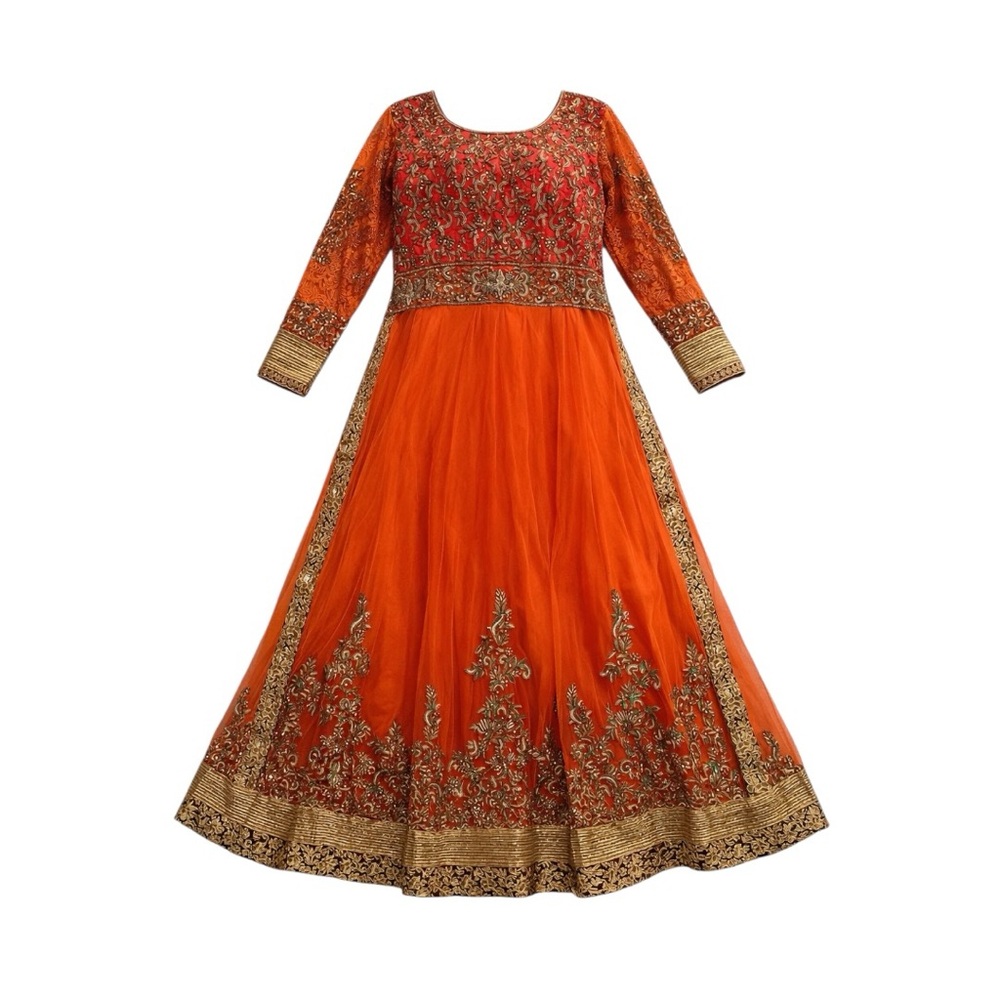 BOLLYWOOD FORMAL Beaded Ball Gown Women’s L Orange Full-Length Evening Dress - Picture 2 of 10